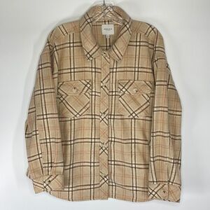 Gilli Brown Tan Plaid Button Up Shacket Size Medium